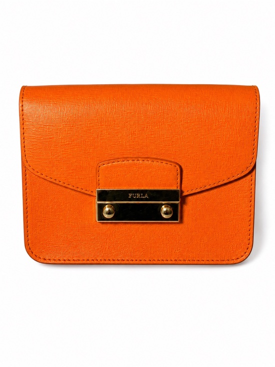 Furla Handbags - Furla Bright Orange Saffiano Leather Crossbody Wallet/Clutch with Gold Hardware